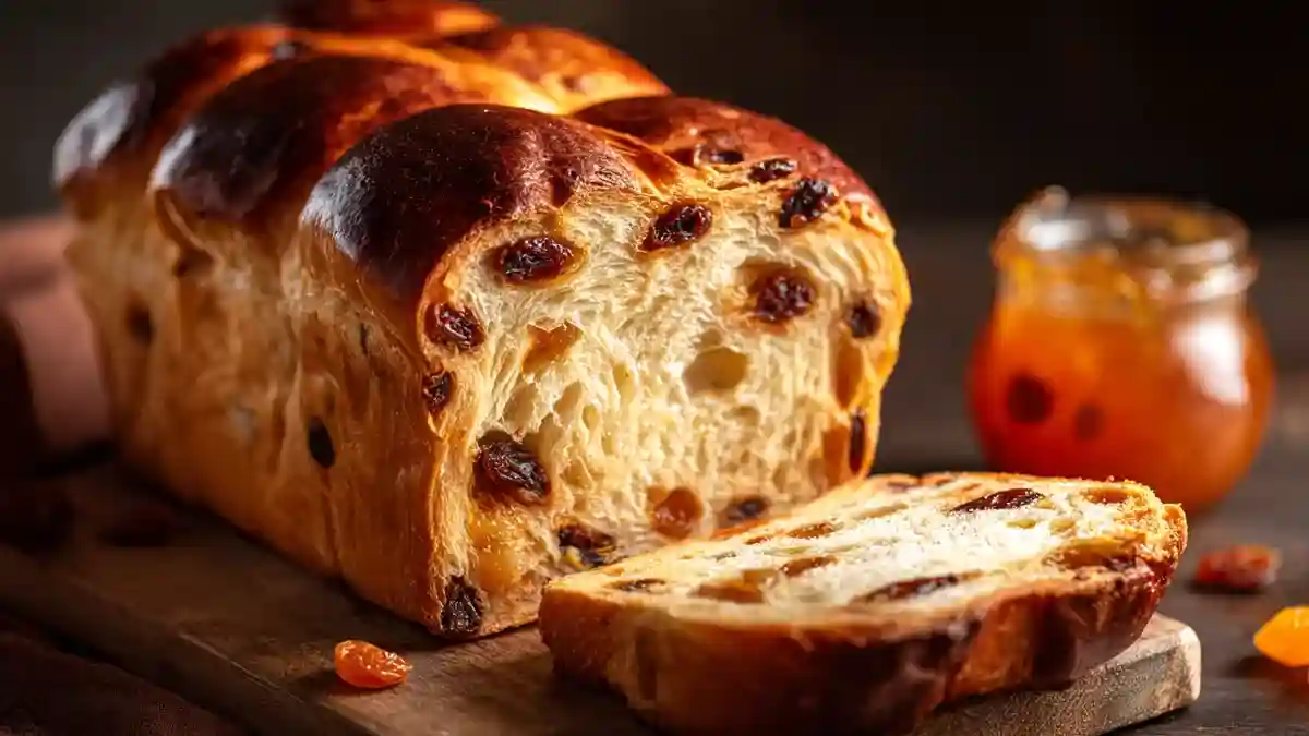 Cramique belge dorée tranchée sur planche en bois