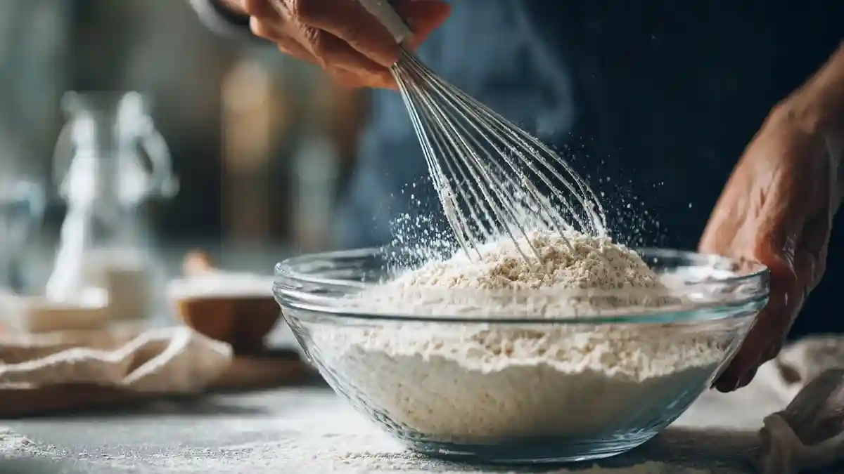 Mélange farine de lupin, riz et avoine dans un saladier