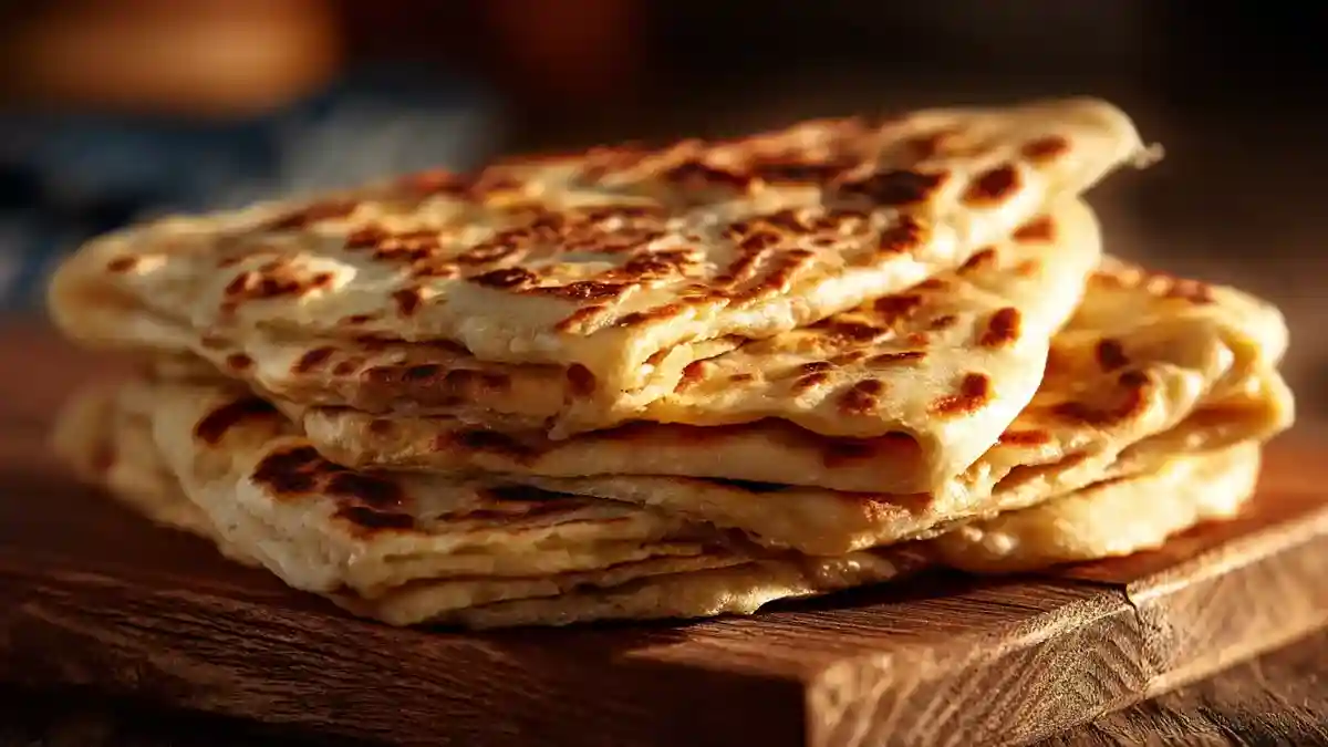 Pain paratha croustillant sur planche en bois