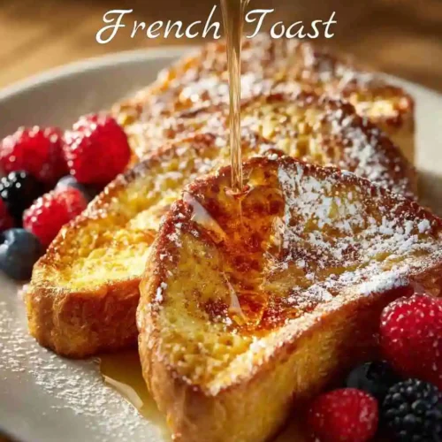French toast doré avec sirop d’érable et fruits rouges