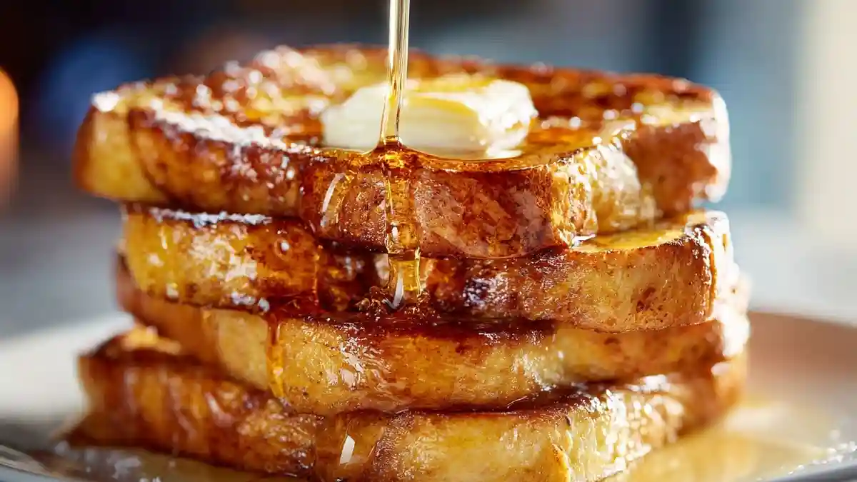 Assiette de French toast empilés avec sirop et beurre
