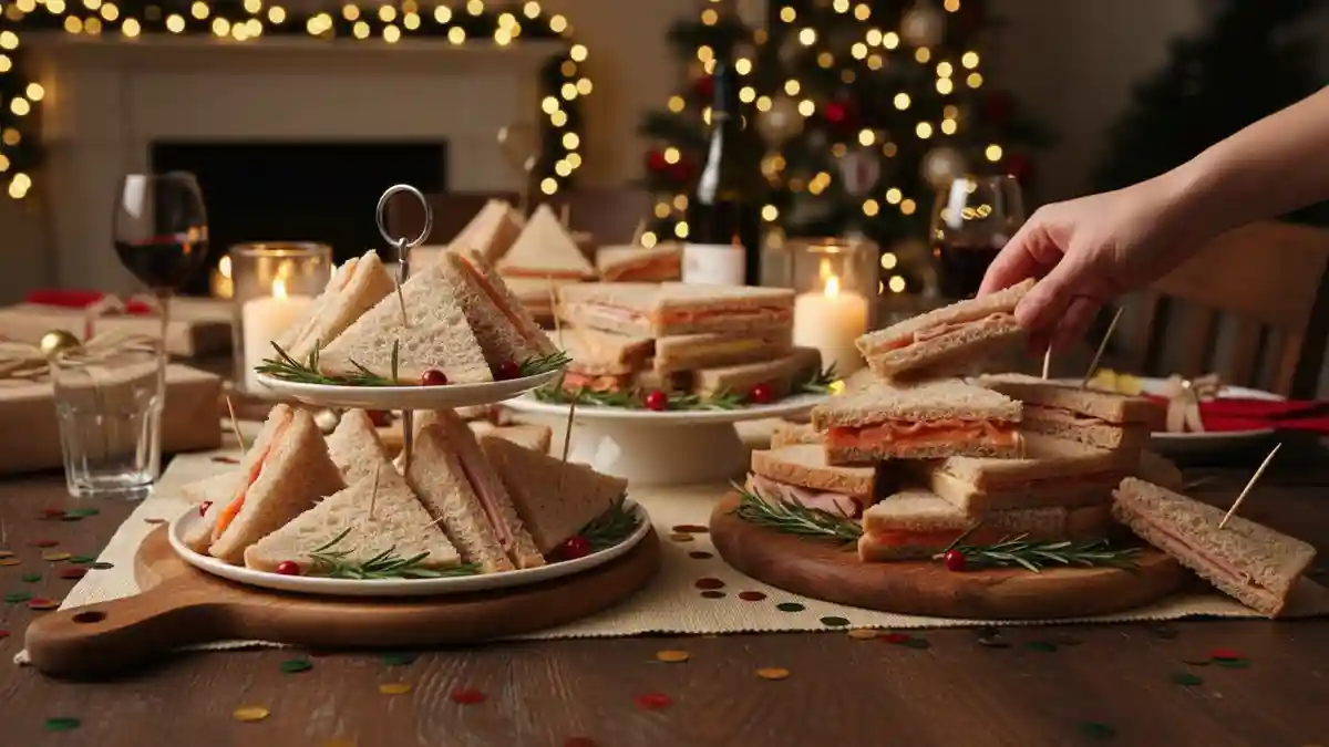Pain surprise maison composé de sandwiches garnis, présenté sur des plateaux pour un apéritif festif et convivial