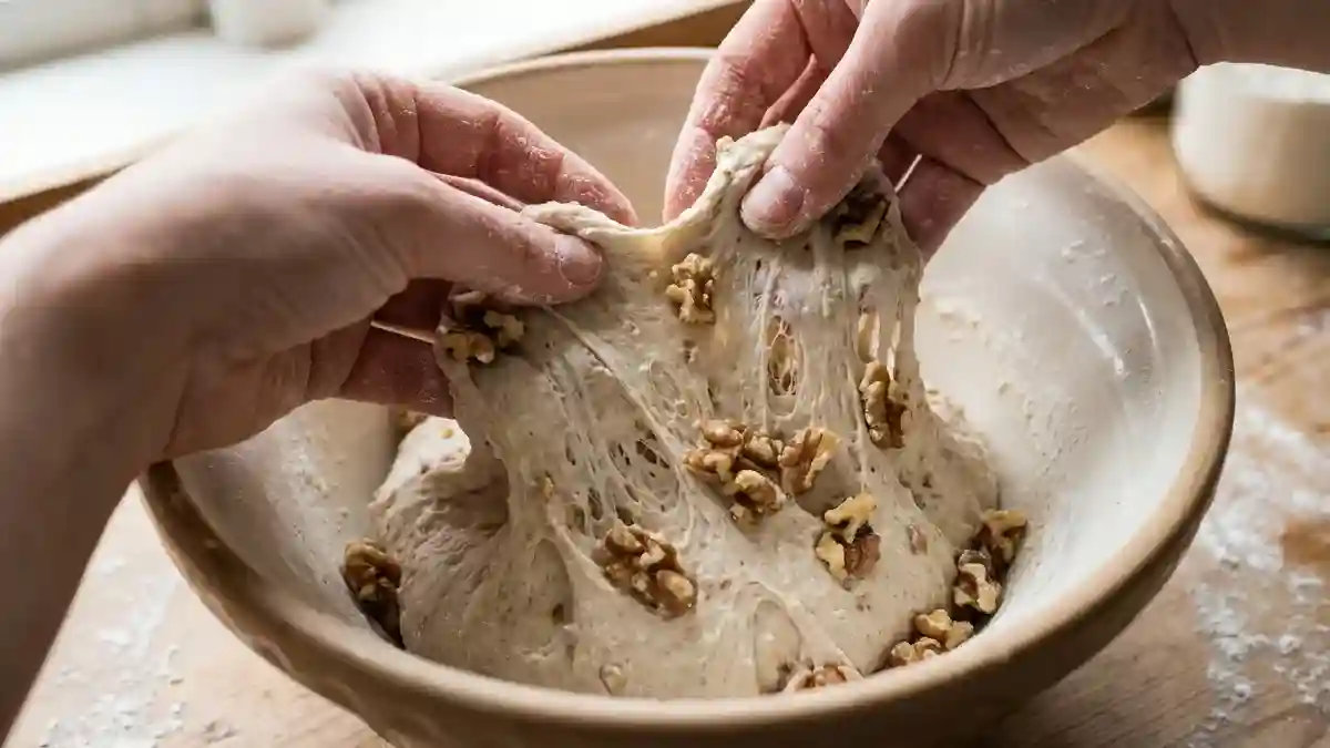 Incorporation des cerneaux de noix dans la pâte à pain