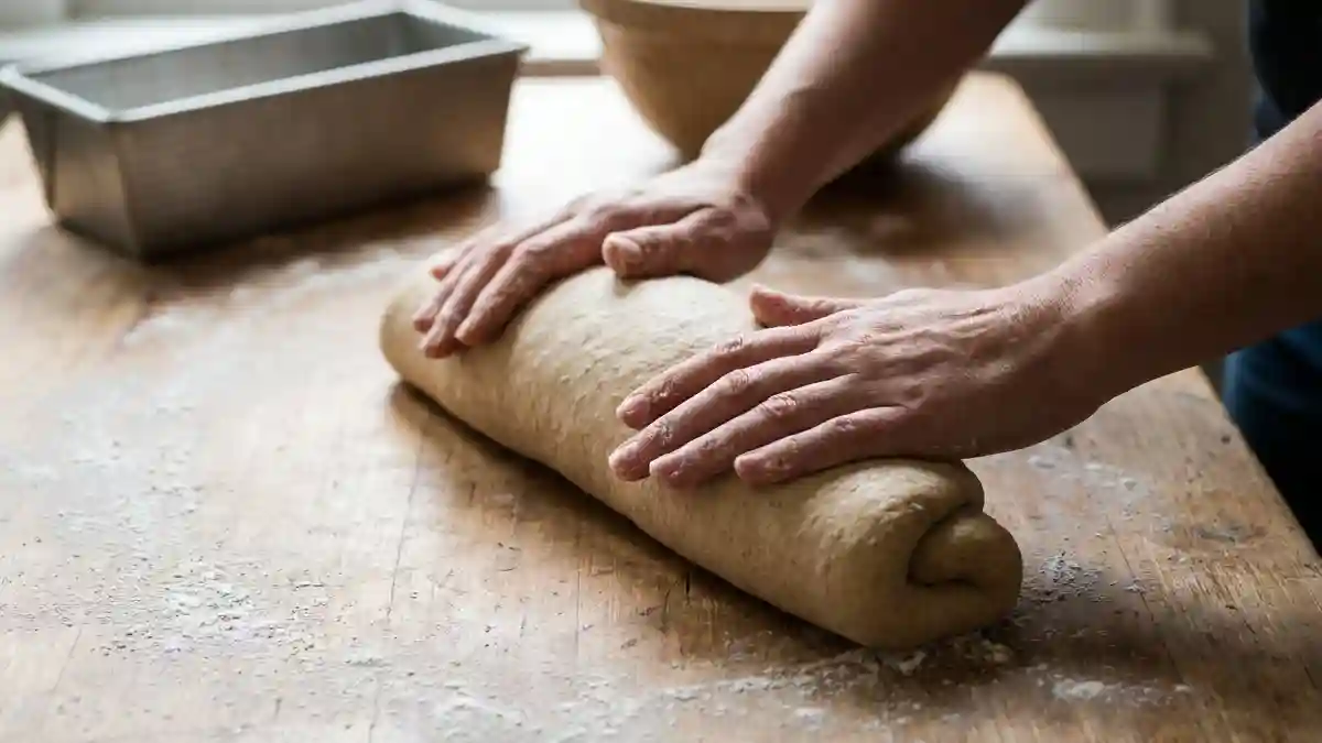 Façonnage en cylindre de la pâte à pain de mie complet