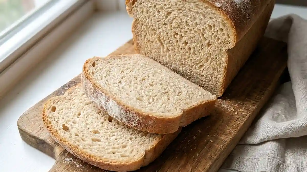 Mie régulière d’un pain de mie complet fraîchement tranché