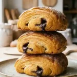 Pain au chocolat maison doré avec pâte feuilletée et chocolat fondant