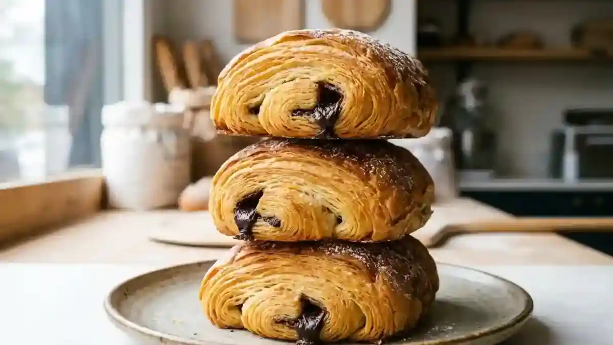 Pain au chocolat maison doré avec pâte feuilletée et chocolat fondant