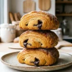 Pain au chocolat maison doré avec pâte feuilletée et chocolat fondant