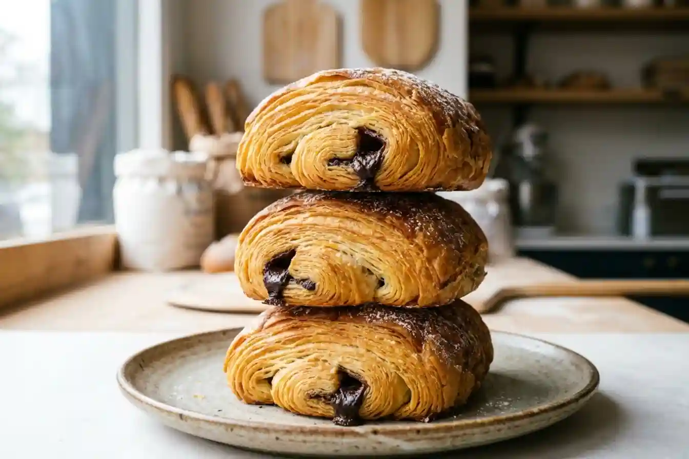 Pain au chocolat maison doré avec pâte feuilletée et chocolat fondant