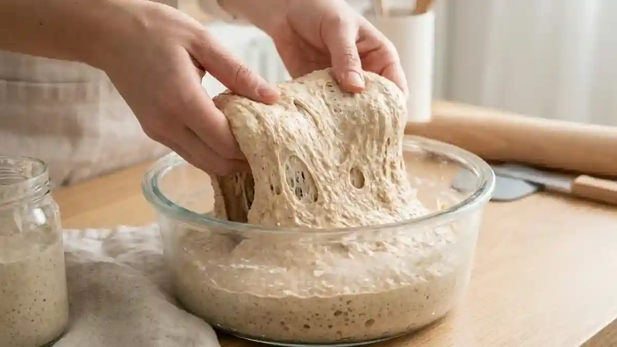 Rabat d’une pâte à pain complet au levain pendant la fermentation