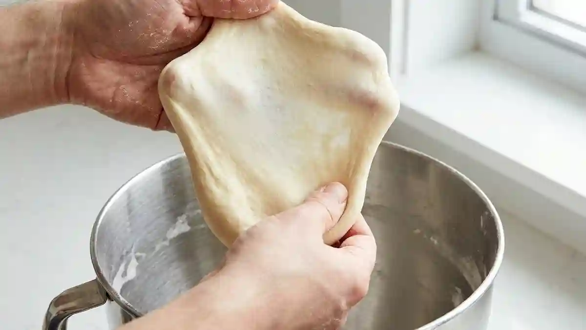 Test de la membrane sur une pâte à shokupan bien pétrie