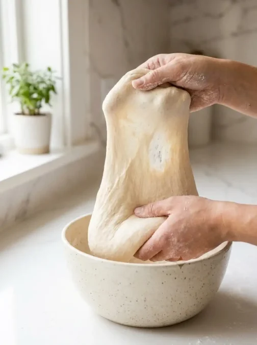Technique de rabats de pâte à pain appliquée à une pâte à pain hydratée