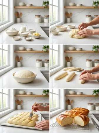 Six étapes de préparation du pain viennois recette maison, du pétrissage à la cuisson