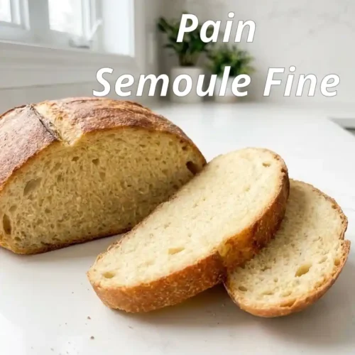 Pain à la semoule fine tranché montrant une mie souple et jaune pâle