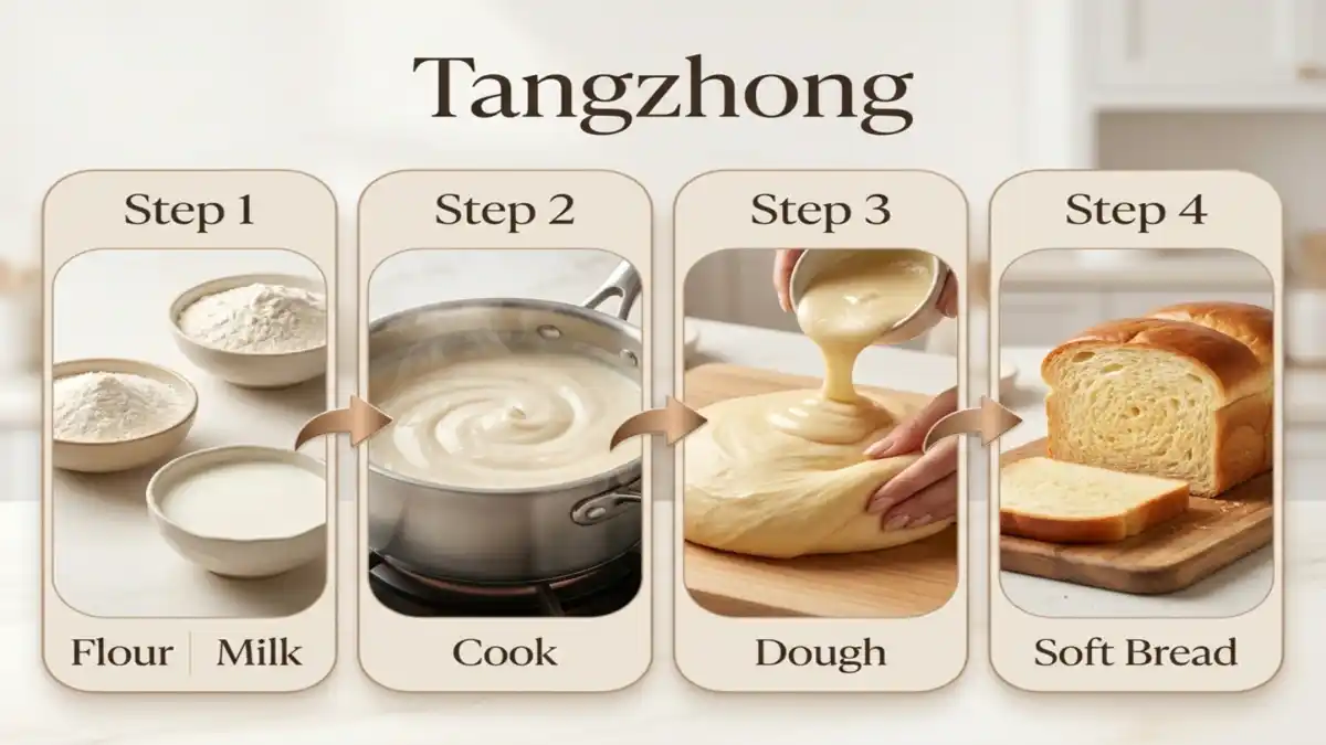 Méthode tangzhong en 4 étapes, de la farine et du lait au pain moelleux