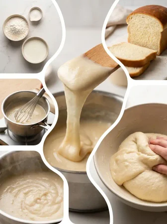 Méthode tangzhong en 6 étapes, de la farine et du lait à l’incorporation dans la pâte puis au pain moelleux