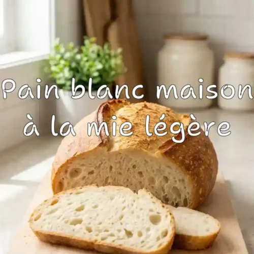 Pain blanc maison avec deux tranches révélant une mie légère